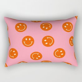 70s Retro Smiley Face Pattern on a Pink background and Orange Smiley Rectangular Pillow
