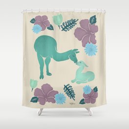 Purple & Green Floral & Llama Shower Curtain