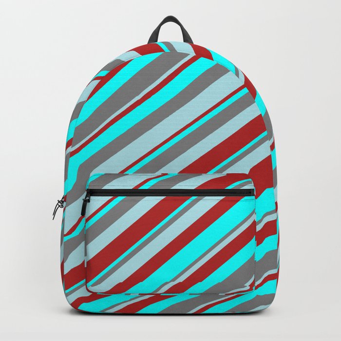 Gray, Powder Blue, Red & Cyan Colored Stripes Pattern Backpack