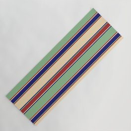 [ Thumbnail: Tan, Midnight Blue, Dark Sea Green & Brown Colored Striped/Lined Pattern Yoga Mat ]