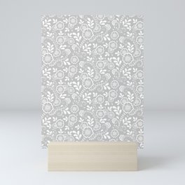 Light Grey And White Eastern Floral Pattern Mini Art Print