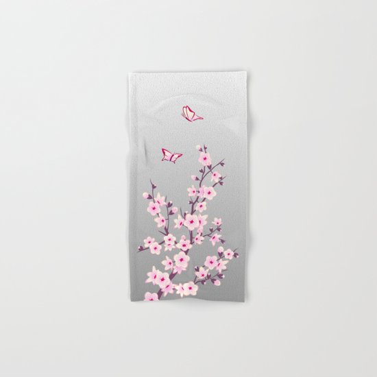 Cherry Blossoms Pink Gray Hand & Bath Towel
