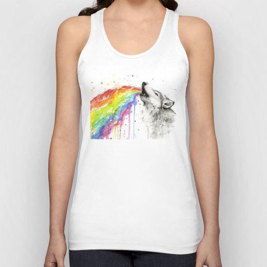 Wolf Rainbow Watercolor Animal Unisex Tank Top