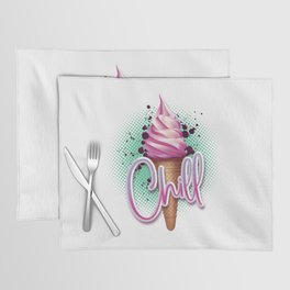 Strawberry ice cream cone with chill text for your T-shirt Placemat