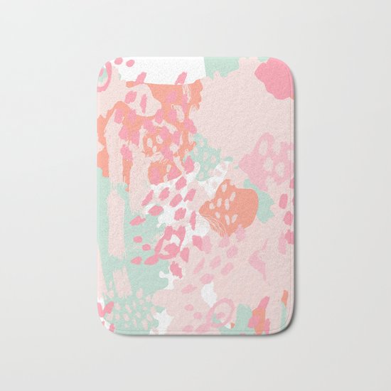 Billie - abstract gender neutral trendy painting soft colors bright happy nursery baby art Bath Mat