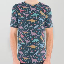 Dinosaur + Flowers Pattern All Over Graphic Tee