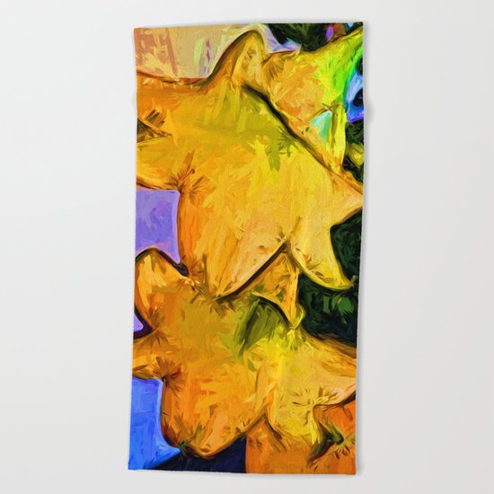 Gold Lilies in a Terracotta Pot Beach Towel