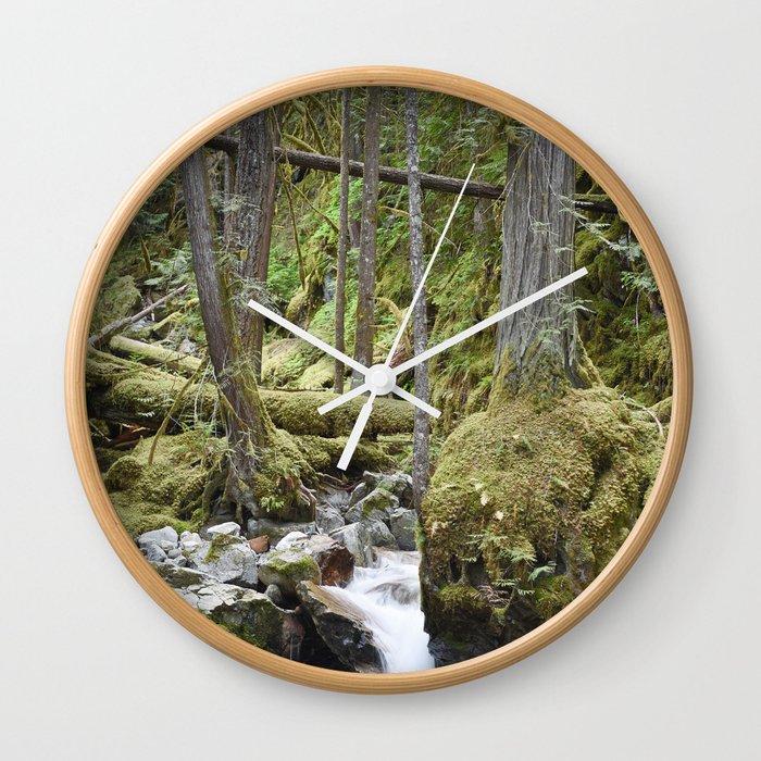 Mountain Creek Stream Waterfall Forest Rainforest Northwest Washington Geology Landscape Water Mossy Rocks Wall Clock