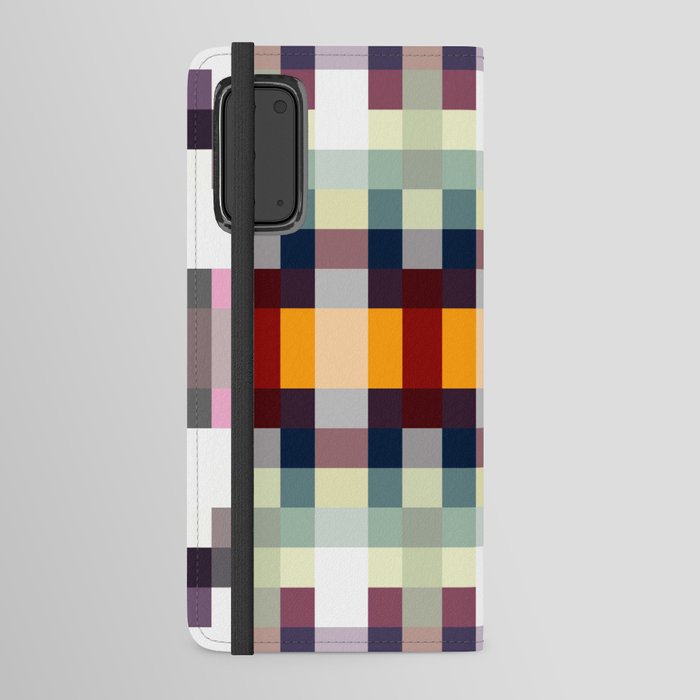 geometric symmetry art pixel square pattern abstract background in red brown yellow Android Wallet Case