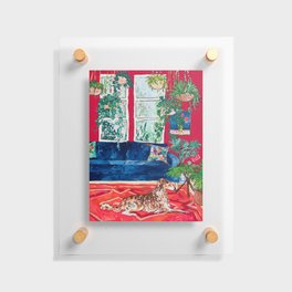 Red Interior with Borzoi Dog and House Plants Painting Floating Acrylic Print