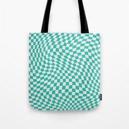 Mint Turquoise Chequered Swirl Tote Bag