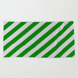 [ Thumbnail: Light Gray and Green Colored Stripes/Lines Pattern Beach Towel ]