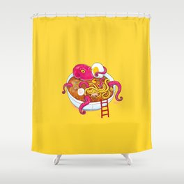 Bowl of ramen with octopus taking a bath Shower Curtain