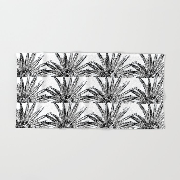 Abstract Palm Leaves In Black And White Hand Bath Towel By
