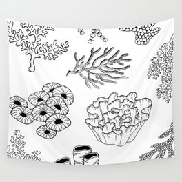 Corals Pattern Black and White Wall Tapestry