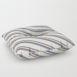 [ Thumbnail: Sienna, Cornflower Blue & Light Yellow Colored Striped/Lined Pattern Floor Pillow ]