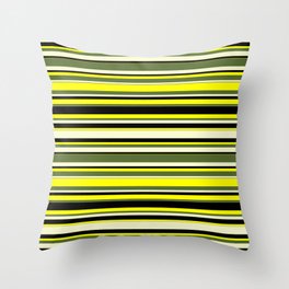 [ Thumbnail: Yellow, Dark Olive Green, Light Yellow, and Black Colored Lines Pattern Throw Pillow ]