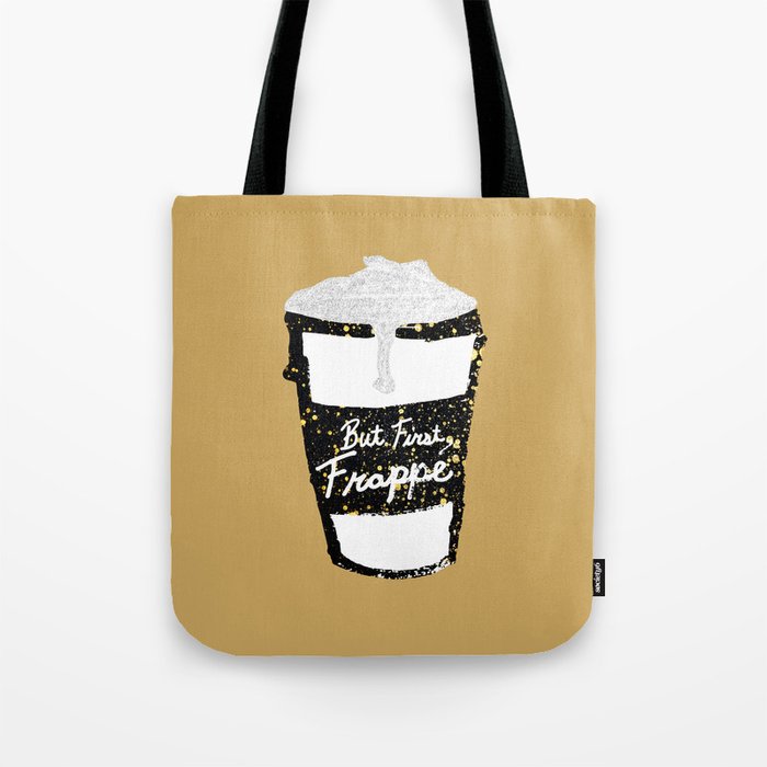 "But First Frappe" Hand Painted Coffee Cup Tote Bag