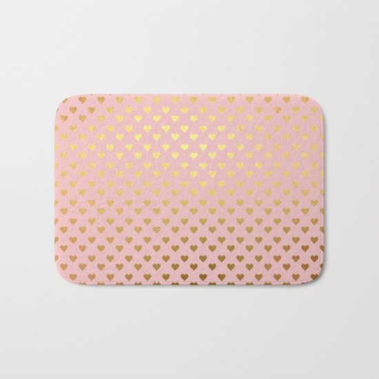Gold and pink sparkling and shiny Hearts pattern Bath Mat