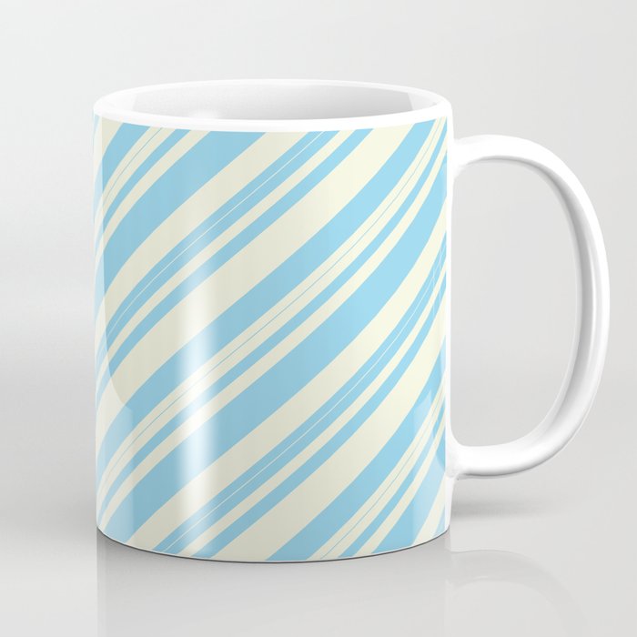 Beige & Sky Blue Colored Lined/Striped Pattern Coffee Mug
