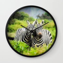 South Africa Photography - Two Zebras In Love Wall Clock