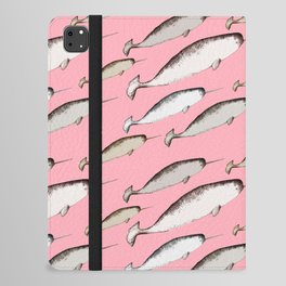 Narwhal Whales - Narwhal Whale Pattern Watercolor Illustration Pink iPad Folio Case