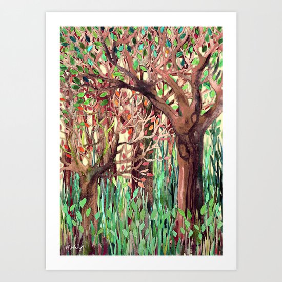 Lost in the Forest - watercolor painting collage Art Print
