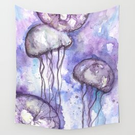 Violet Jellyfish Bloom Wall Tapestry