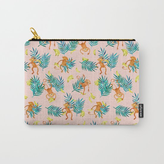 Tropical Monkey Banana Bonanza on Blush Pink Carry-All Pouch