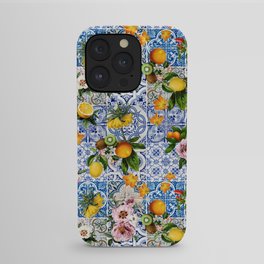 Sicilian dolce vita lemon and flowers tiles pattern iPhone Case