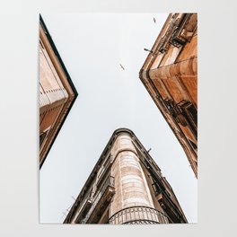 Barcelona City Gothic Quarter, Spain Urban Perspective View, Downtown Looking Up, Corner Architecture Poster