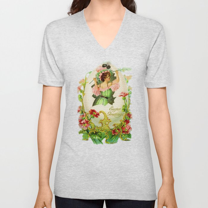 My Easter Lady Collage Watercolor V Neck T Shirt