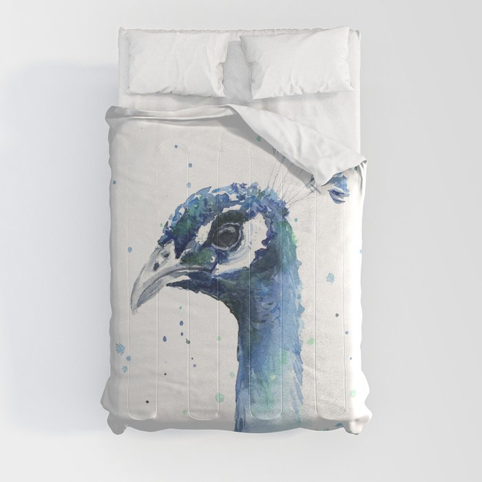 Peacock Watercolor Painting Bird Animal Comforter