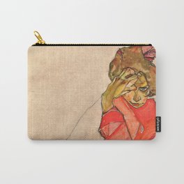 Egon Schiele - Kneeling Female In Orange Red Dress Carry-All Pouch
