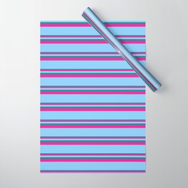 [ Thumbnail: Dark Cyan, Deep Pink, and Light Sky Blue Colored Lined Pattern Wrapping Paper ]