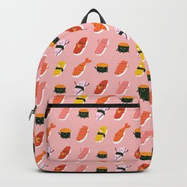 Sushi Kawaii Pink Backpack | Japanese, Nigiri, Roe, Seafood, Digital, Pattern, Fun, Octopus, Adorable, Curated 