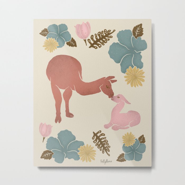 Floral & Llama Metal Print