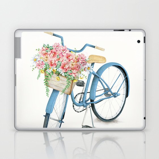 Blue Bicycle with Flowers in Basket Laptop & iPad Skin