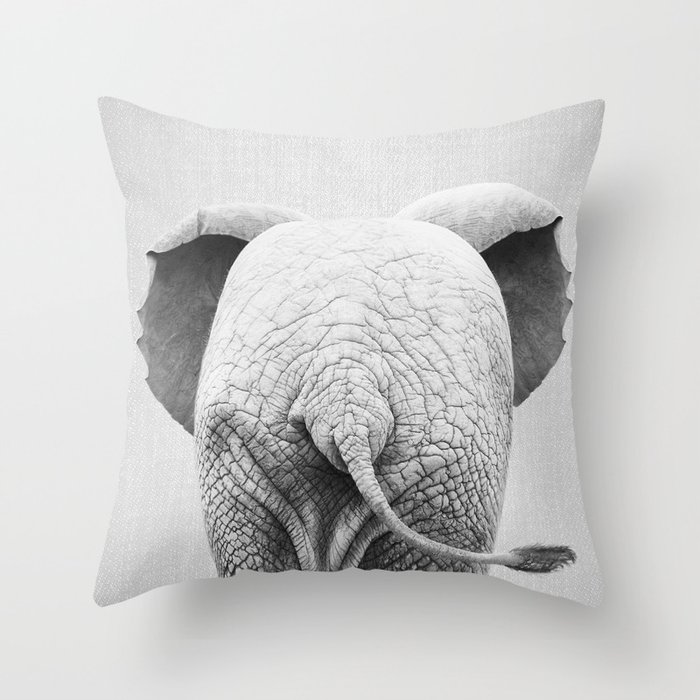 Baby Elephant Tail - Black & White Throw Pillow