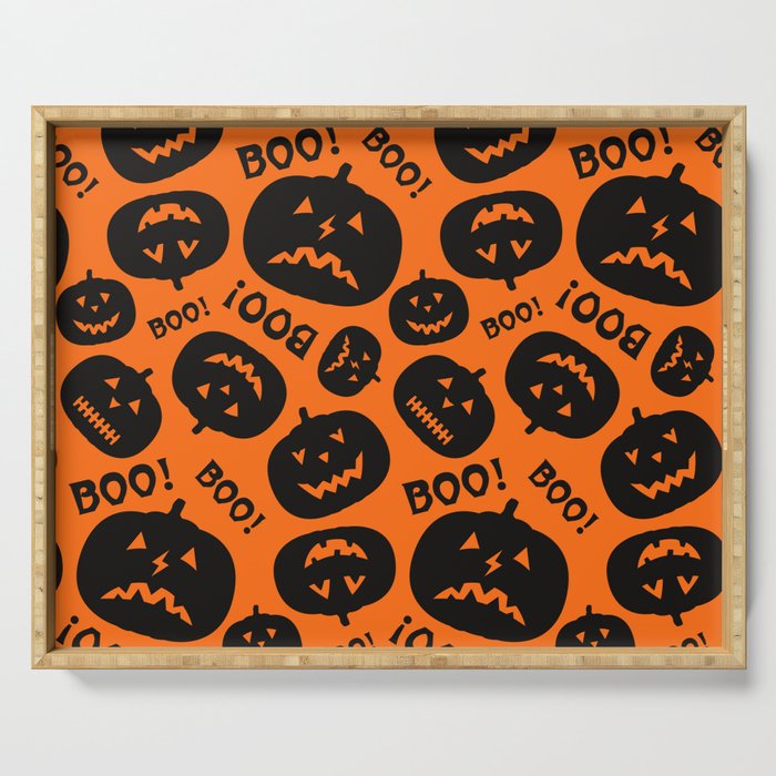 Halloween Boo! Jack-O-Lanterns Orange & Black Serving Tray