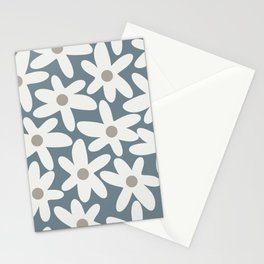 Daisy Time Retro Floral Pattern Neutral Blue Gray Tones Stationery Card