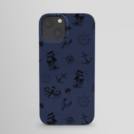 Navy Blue And Black Silhouettes Of Vintage Nautical Pattern iPhone Case