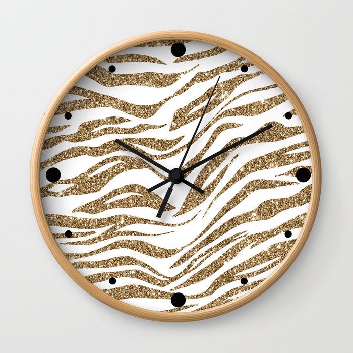 White & Glitter Animal Print Pattern Wall Clock
