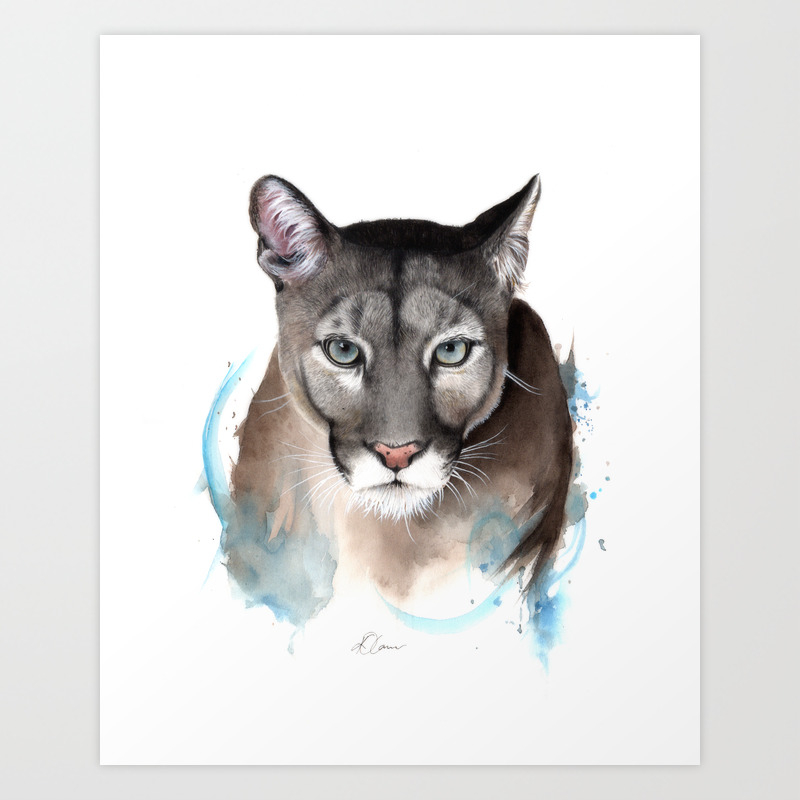 Puma Watercolour Painting Art Print by 