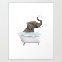 Cute Elephant in Bathtub Art Print