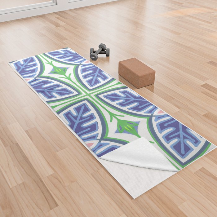 Modern Tropical Leaves Periwinkle, Pink and Green Yoga Towel