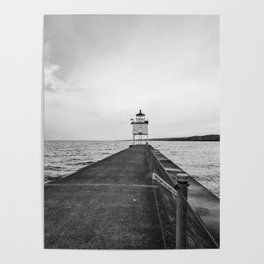 Lake Superior Lighthouse | Black and White Poster
