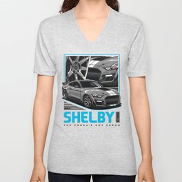 Grey Shelby GT500 Sport Car Illustration V Neck T Shirt