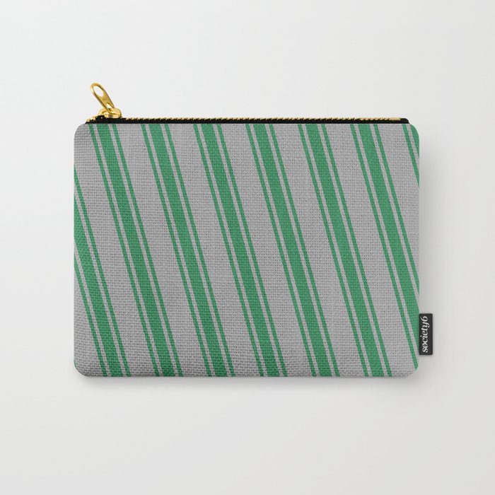 Dark Gray and Sea Green Colored Stripes/Lines Pattern Carry-All Pouch