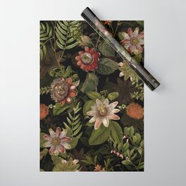 Midnight Summer Sepia Exotic Passiflora Flowers Garden Wrapping Paper